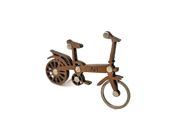 Bicycle Keychain for e-bike keys or any keys - made from veg tan leather - add your initials