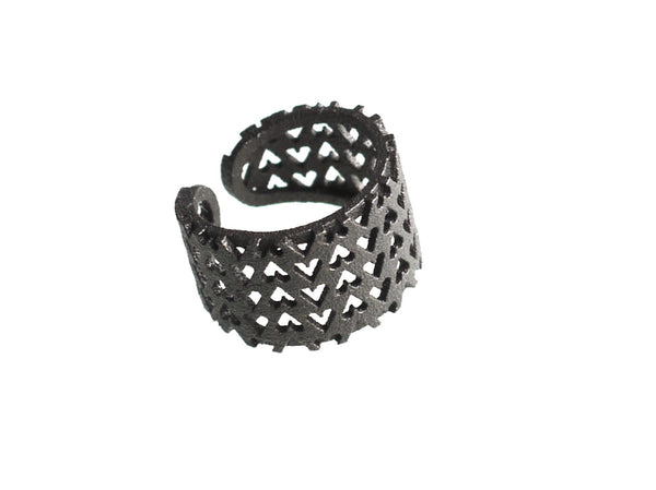 3D Printed Inverted Hearts Ring in Matte Dark Steel