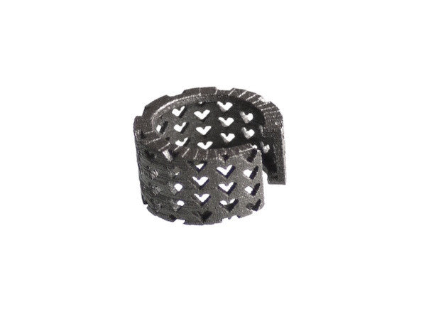 3D Printed Perforated Hearts Ring in Matte Dark Steel