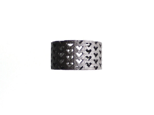 3D Printed Perforated Hearts Ring in Matte Dark Steel