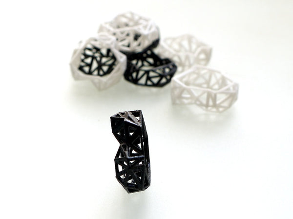 Geometric Ring - Triangulated Ring in Black, 3d printed
