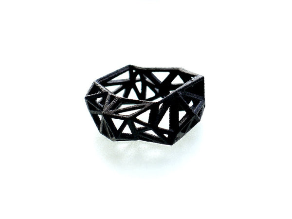 Geometric Ring - Triangulated Ring in Black, 3d printed