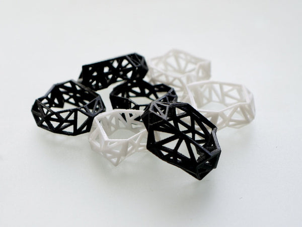 Geometric Ring - Triangulated Ring in Black, 3d printed