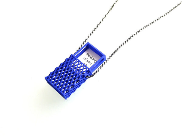3d printed matchbox pendant in blue