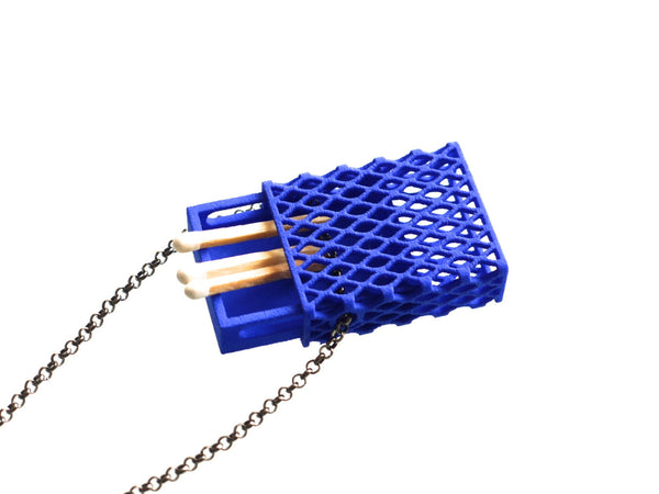 3d printed matchbox pendant in blue