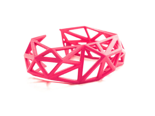 Triangulated Cuff bracelet in Pink. 3d printed.
