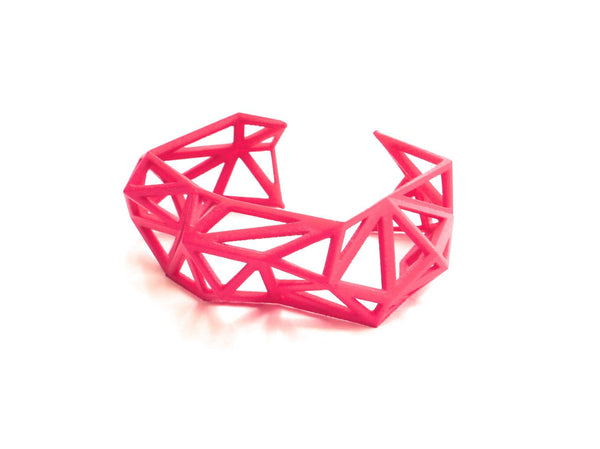 Triangulated Cuff bracelet in Pink. 3d printed.