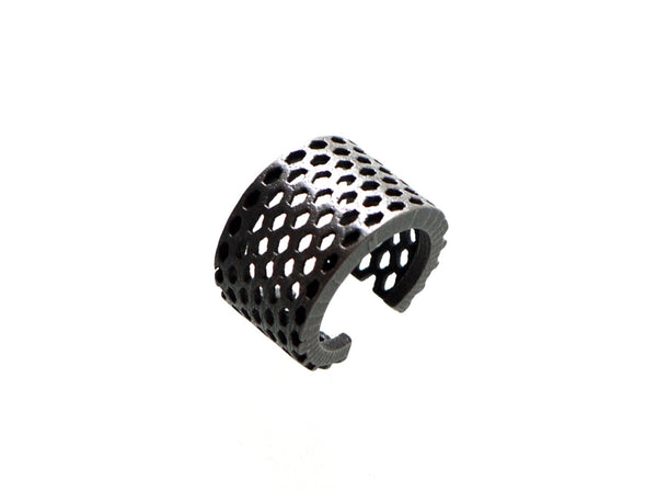 honeycomb ring 3d printed in stainless steel