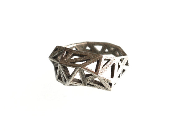 Slim Triangulated Ring in Stainless Steel, 3d printed