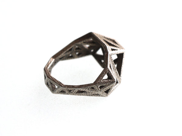 Slim Triangulated Ring in Stainless Steel, 3d printed