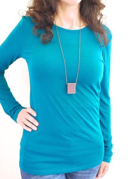 3d printed Matchbox Pendant in Polished Brass and Blue